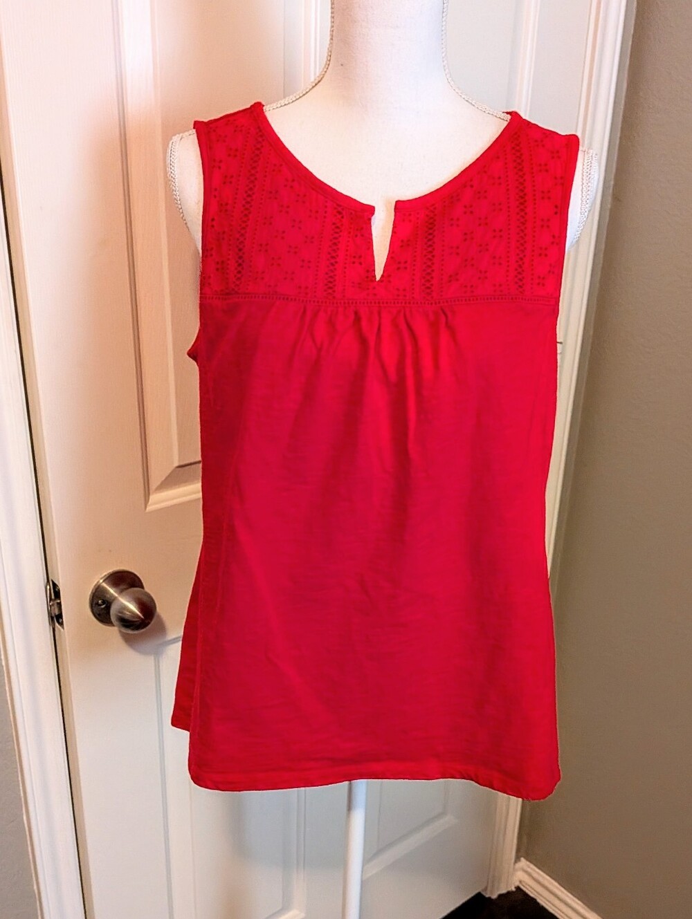 Talbots Red Eyelet Yoke Sleeveless Tank